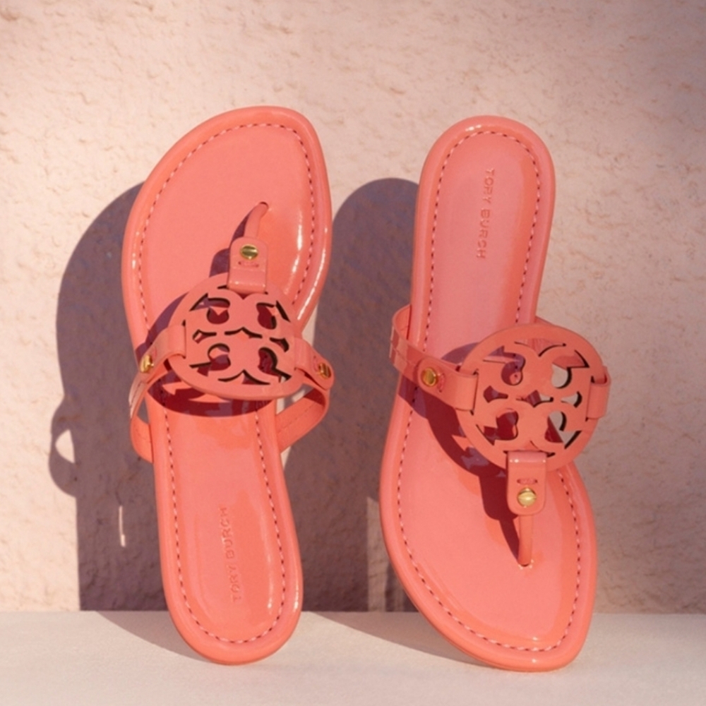 NIB Tory Burch Coral Crush Patent Miller Sandals